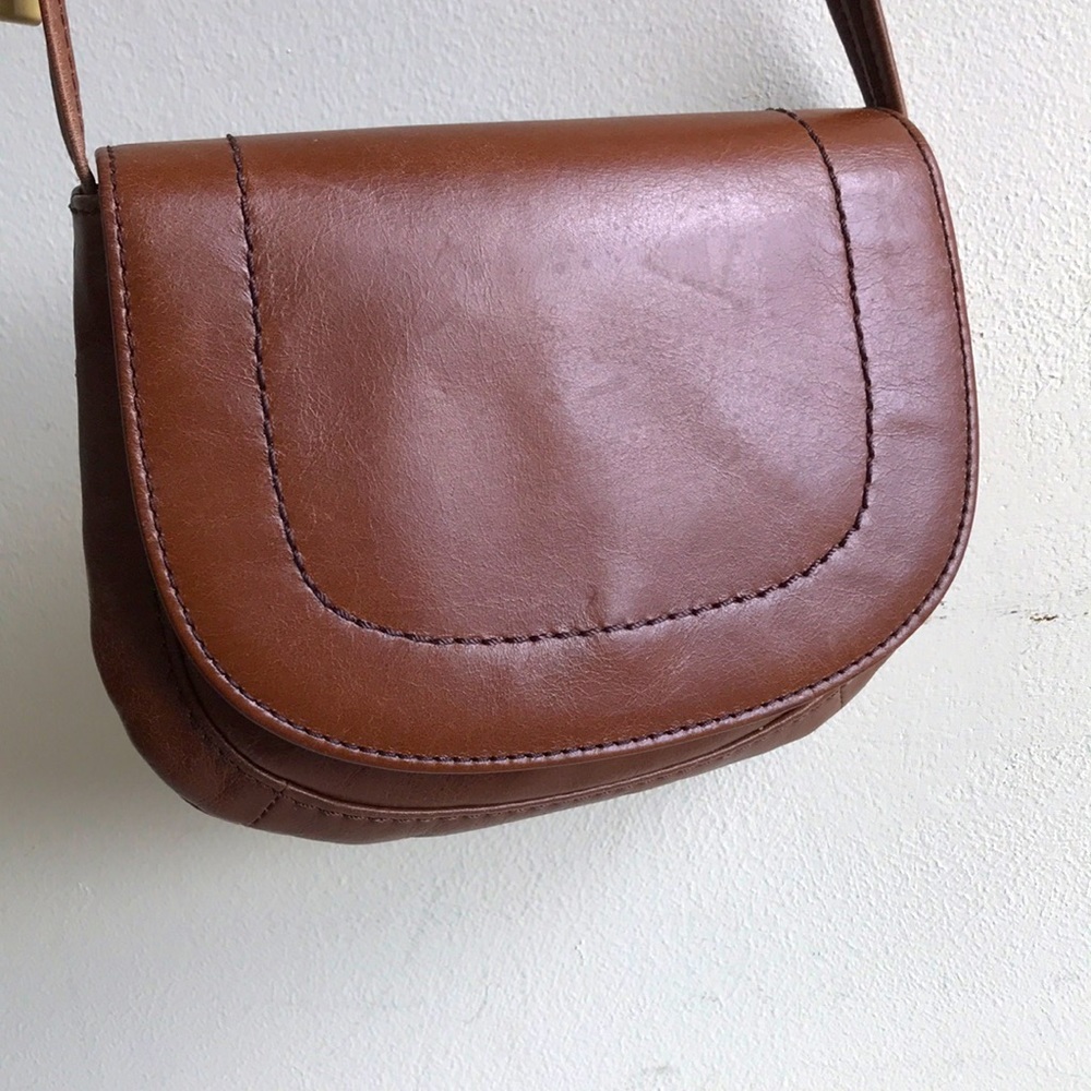 EUC HOBO brand crossbody bag leather in rich Brown leather long strap 4 tall gal